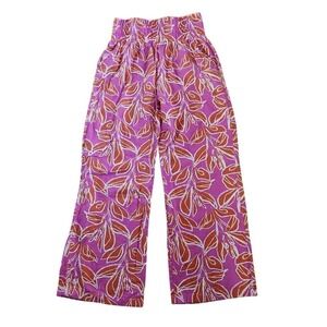 Sincerely Jules Pink Orange Tropical Leaf Print Linen Blend Wide Leg Pants M 130